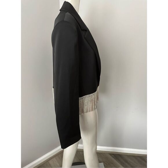 NWOT Alice + Olivia Shan Cropped Fringe Blazer in Black $795 - Picture 9 of 11